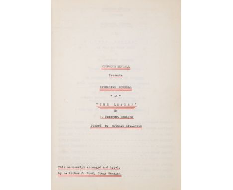 Maugham (William Somerset) The Letter, typed manuscript compiled by the stage manager Arthur J. Wood, with Wood's signed pres