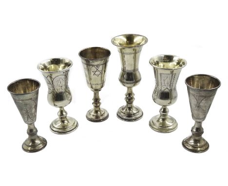 19th and early 20th century silver and silver-gilt Kiddush cups by Solomon Ovchinsky, J R and J Zeving, all hallmarked, appro