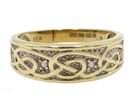 9ct gold diamond set Celtic design ring, hallmarked  - Condition Report Approx 3.3gm, size M-N