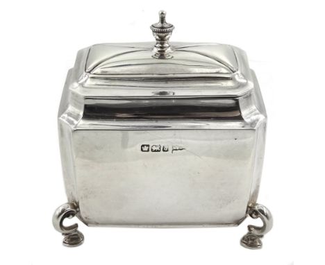 Victorian silver tea caddy, hinged lid on four hoof feet by Walker &amp; Hall, Sheffield 1900, H8.5cm, approx 4.5oz - Conditi