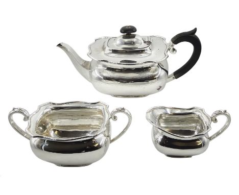 Silver three piece tea service by C W Fletcher &amp; Son Ltd, London  1921, approx 36oz - Condition Report 