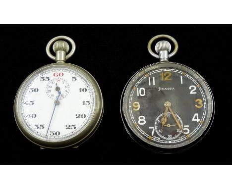 Military WWII chrome pocket watch by Helvetia 'General Watch Co', snap back case stamped GS/TP P62205 and a military issue st