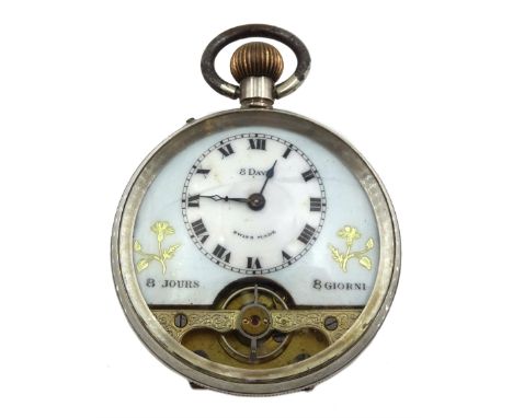 Early 20th century Swiss silver 8 days pocket watch, London import marks 1917 - Condition Report Ticking away, a couple of ve