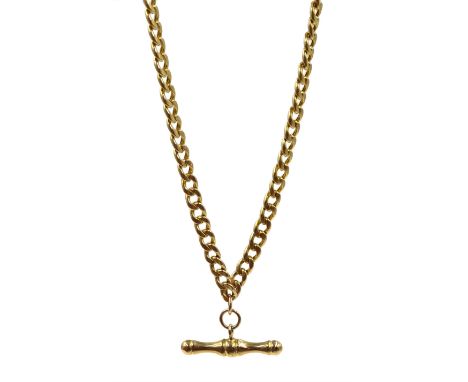 9ct gold flattened curb link chain necklace, with T bar finial, hallmarked, approx 9.6gm - Condition Report length = 47cm