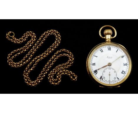 Gold-plated pocket watch, top wind by Limit, with a gold-plated chain - Condition Report Ticking away