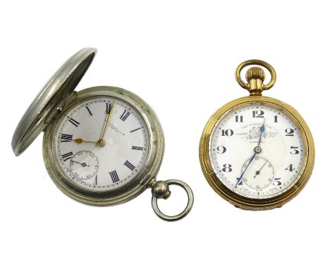 Thomas Russell &amp; Son Tempus Fugit gold-plated pocket watch No.47654 and a Thomas Russell full hunter key wound chrome poc