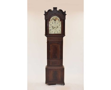 A Victorian mahogany, 8-day, longcase clock, with a 14" dial painted with birds, with a subsidiary dial for date and seconds,