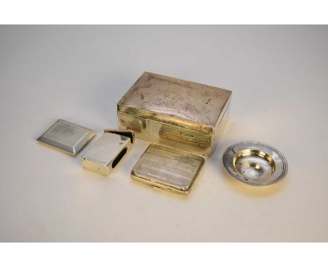 A silver mounted cigarette box, Horace Woodward &amp; Co Ltd, London 1901, 13.5cm wide, together with an engine turned silver