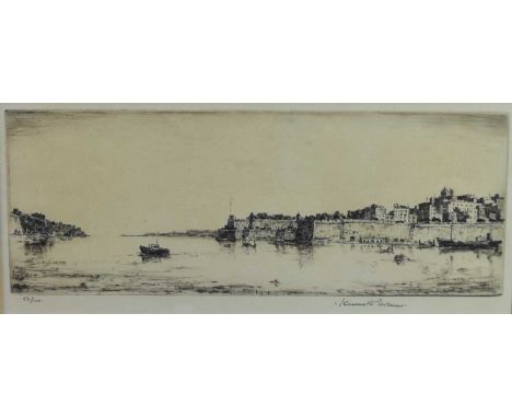 Kenneth Holmes (1902-1994) Mdina, signed lower right, numbered 53/100 lower left, etching, 10.5 x 30 cm (PL), frame 24 x 41 c