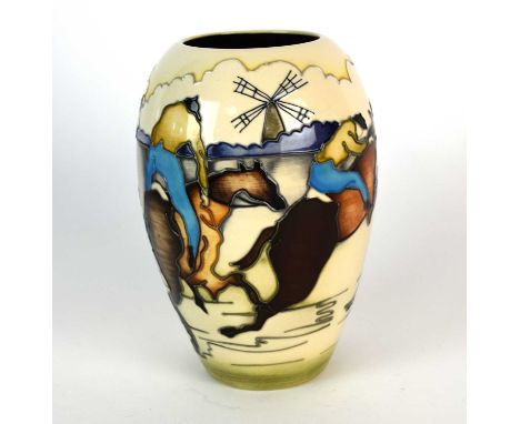 A Moorcroft limited edition vase designed by Kerry Goodwin, decorated with figures on horseback with windmills beyond, number