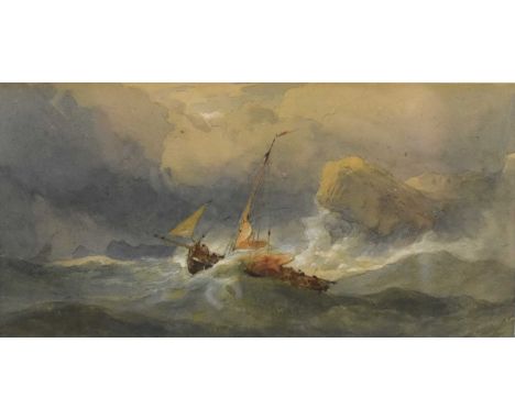 Edward Duncan RWS (1803 - 1882) Setting Out in Stormy Seas, watercolour, 10.5 x 21 cm, frame 25 x 36 cmProvenance: collection