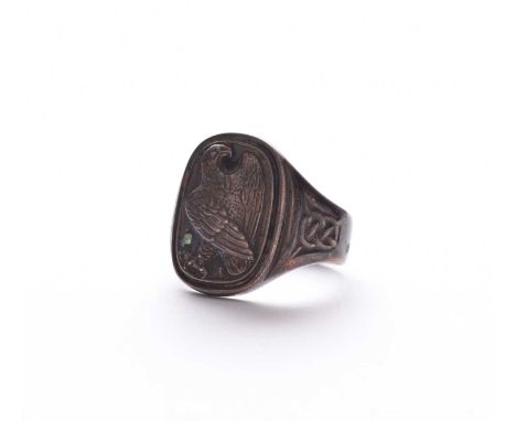A Georg Jensen silver ring, the signet ring with eagle design, stamped 'Georg Jensen' 'Sterling 925 Denmark 1982' 'For the Fr