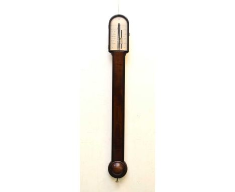 A George III mahogany stick barometer by Shuttleworth of London, with silvered indices, signed, 92cm.Condition:Case has minor