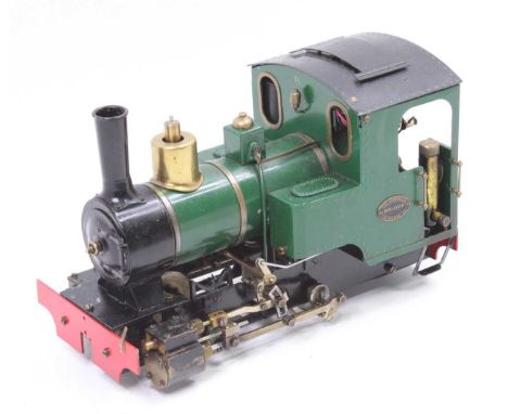 A Roundhouse Models 32mm scale gauge 1 radio-controlled gas-fired 0-4-0 locomotive, finished in dark green and black with nic