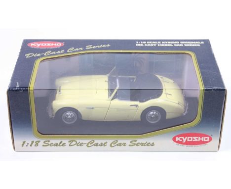 Kyosho No.08144Y 1/18th scale diecast model of a Austin Healey 100, finished in yellow with black interior, housed in the ori