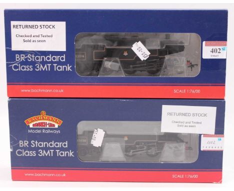 Two Bachmann Branchline 00 gauge tank locos, 31-977 &amp; 31-975A both BR standard class 3MT BR lined black early emblem, bot
