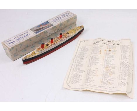 A Chad Valley "Take to Pieces" Model of the RMS Queen Mary, built example, housed in the original box with leaflet