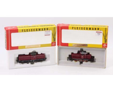 Two Fleischmann H0 diesel locos: 4230 Bo-Bo red DB no. 212 181-2; 4225 0-6-0 DB no.V60 1199, (both (E-BE)
