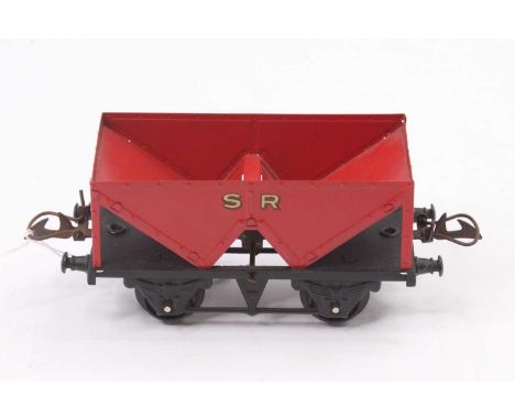 Hornby SR hopper wagon, believed a high quality long ago repaint, as per 1930-40 version, standard black base, red body, shad