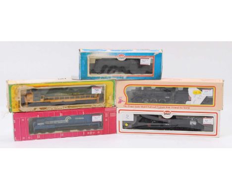 Five ‘overseas’ outline H0 gauge locos: Central Vermont 2-6-0 loco &amp; tender black; Mehanotehnika Hammersley Iron Co-Co di