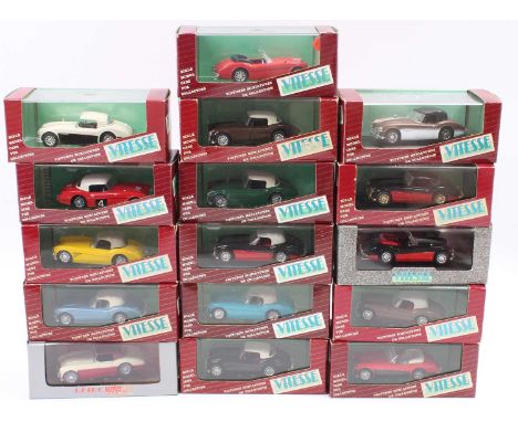 16 Vitesse 1/43rd scale boxed Austin Healey models in various colours, includes hard top and closed cabriolet models