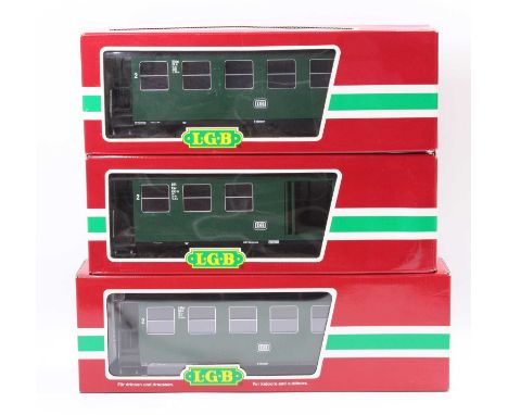 LGB Lehmann G Scale DB Green Passenger stock group, 3 examples all in original packaging, reference numbers to include 30700,