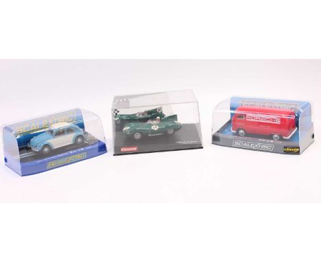 Scalextric and Carrera boxed slot cars group of 3 to include, Carrera No. 25461 Evolution Jaguar D Type "Le Mans 54", the mod