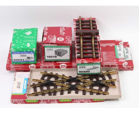 LGB Lehmann G Scale boxed track and lineside accessory group, 6 examples to include No.91031 Track Bumper, No.10319 Track Bum