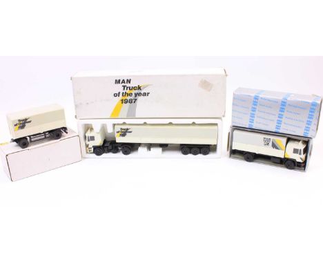 2 Conrad boxed 1/50th scale Trucks to include, No. 4130 MAN Covered Truck "Truck of the Year 1987" and No. 4132 MAN Super Com