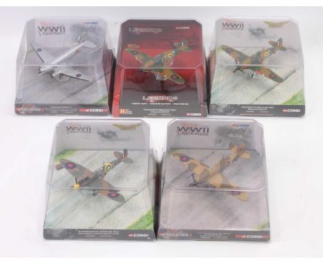 Corgi Aviation Archive WW2 Legends, Legends and History Channel Release aicraft group, 5 examples all in original packaging t