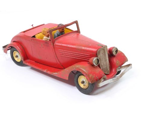 CIJ of France Circa 1927 tinplate, electric and clockwork model of a Nervasport Convertible Roadster, comprising red body wit