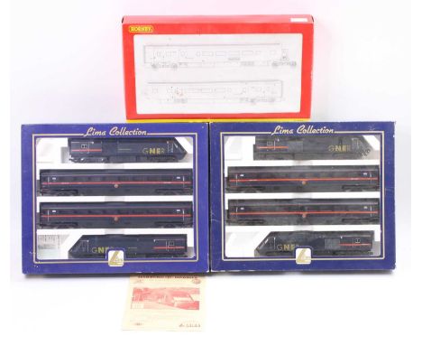 Lima and Hornby 00 Gauge Boxed GNER Train Set and Coach Pack Group, 3 examples to include Lima Harburn Hobbies Limited Editio