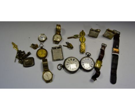 Watches - a silver cased pocket watch ; a silver Vesta case and chain ; a Smiths gentleman's wrist watch ; others; a sovereig