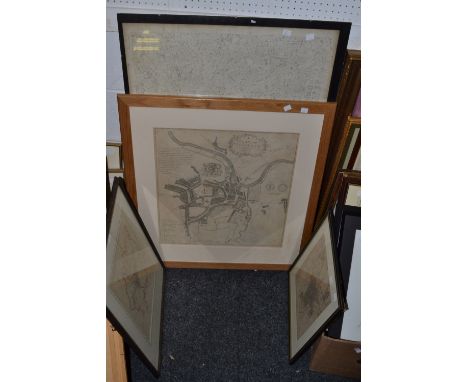 Maps -A framed print,  'A Plan of Sheffield', R. Gosling , 1736, 75cm x 72.5cm; others similar (4) 