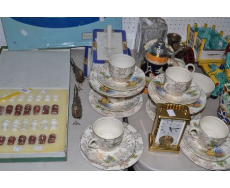 Ceramics and Objects -  a Staffordshire Royal Harvey Crinoline Lady pattern tea service; carriage clocks; oynx chess set; etc