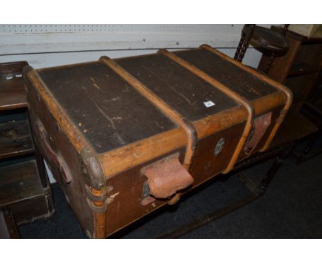 Vintage Luggage - a travel trunk , leather carry handles, stamped with initials W R 