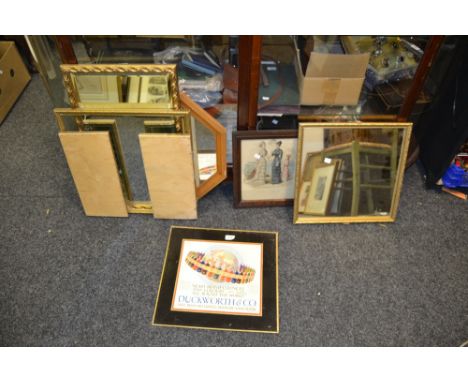 Mirrors and Prints - a framed hand coloured prints, Paris Fashions; a gilt edged tryptych mirror;  etc qty 