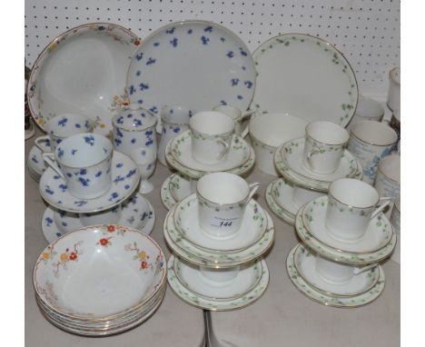 An Edwardian cornflower tea service for 8 by W & Sons c 1905; another; a fruit set for 6.