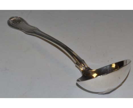 A silver Queens pattern sauce ladle