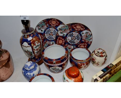 Oriental Ceramics - - table lamp, ginger jar and cover, plates;  etc 