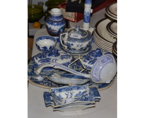 Blue and White  - a British scenery blue and white meat strainer , ladle; etc 