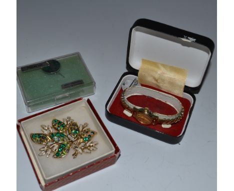 A Lady's gold plated Timex watch, a 1930s, paste brooch ;  etc 