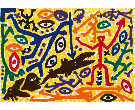 (See below for english version)Jagd. 1991Farbserigrafie auf Velin. 85,9&nbsp;×&nbsp;122&nbsp;cm ( 33&nbsp;⅞&nbsp;×&nbsp;48&nb
