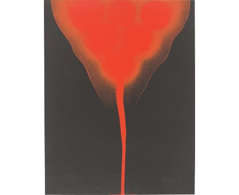 (See below for english version)„ohne titel“. 1967Farbserigrafie auf schwarzem Tonkarton. 64,7&nbsp;×&nbsp;50&nbsp;cm ( 25&nbs