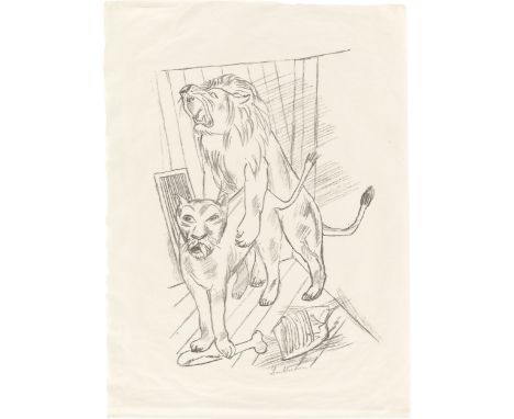 (See below for english version)„Löwenpaar“. 1921Lithografie auf Japan. 40,5&nbsp;×&nbsp;30&nbsp;cm (52,1&nbsp;×&nbsp;38,4&nbs