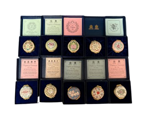 A collection of ten Halycon Days enamel boxes mainly relating to Valentine's day, boxed and mainly with certificates