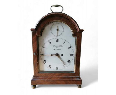 A Mahogany Cased Regency Period 8 Day Bracket Clock By Henry Favre Of Pall Mall. The pad top mahogany case is raised on four 