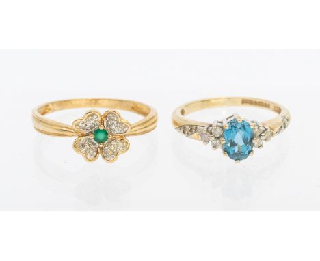 Two 9ct Gold Rings.  To include a 9ct Gold Topaz and Diamond Ring and a 9ct Gold Emerald and Diamond Ring. The 9ct Gold Topaz