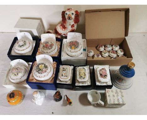 A collection of Royal Crown Derby floral lidded bowls with boxes and certificates, together with other RCD trinket boxes, Roy