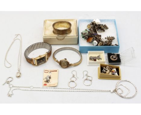 A selection of Sterling Silver Jewellery, Unmarked White Metal Jewellery and Watches.  The Watches includes a Ladies 9ct Gold